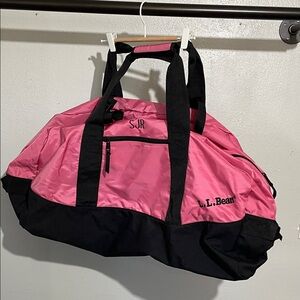 L.L.Bean Pink Black Travel Sports Bag Nylon Gym Duffel
